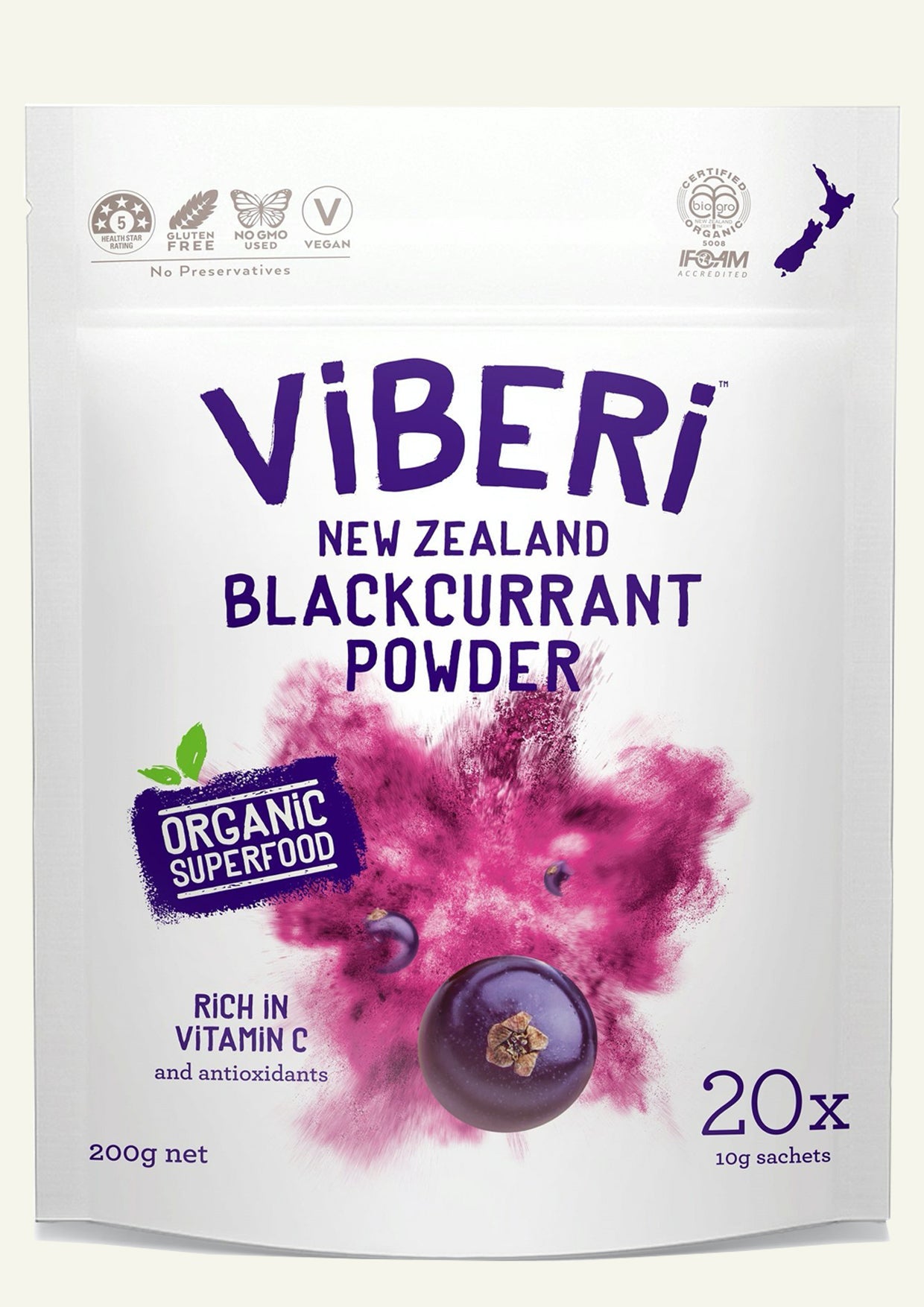 Organic Blackcurrant Powder 200g (20x Sachets)
